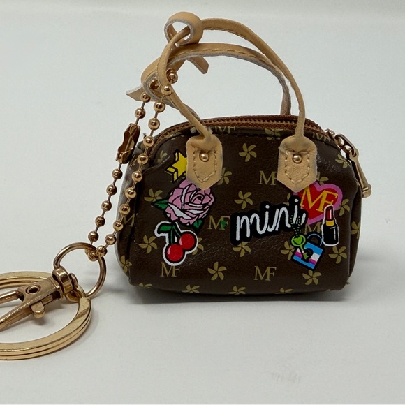 Mini Brands Fashion Accessories - Mini Fashion Brands Mini Bag Key Chain Brown Floral Print Gold Hardware